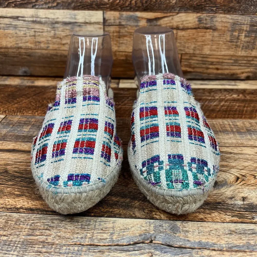 Manebi Woven Espadrille Mule Sandals Women's 38 US 7.5 Multi Color Slide Shoe